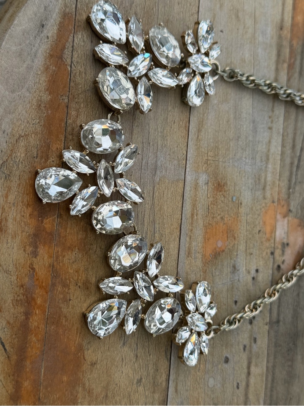 Oversized Crystal Rhinestone Statement Necklace Silver Tone Bridal Glam - Picture 3 of 4